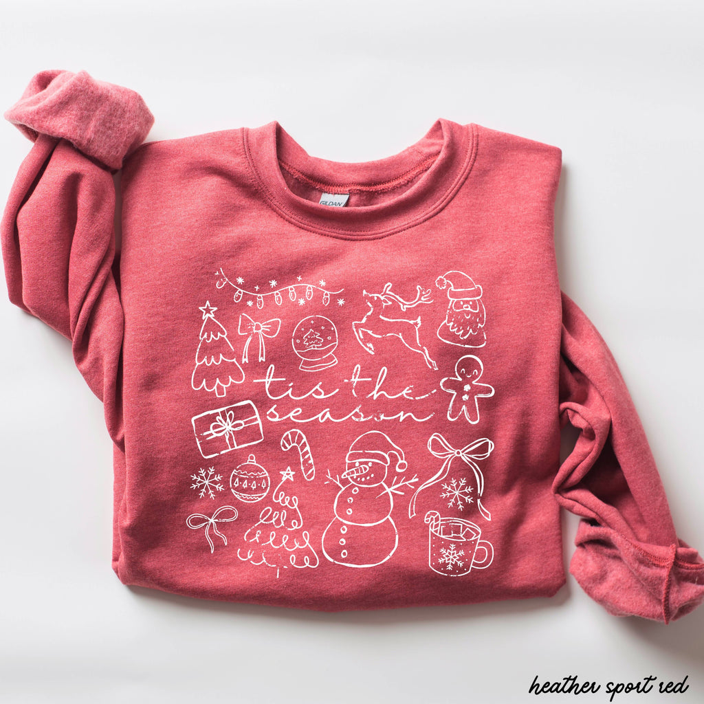 Tis The Season Doodle Christmas Sweatshirt - Heather Red