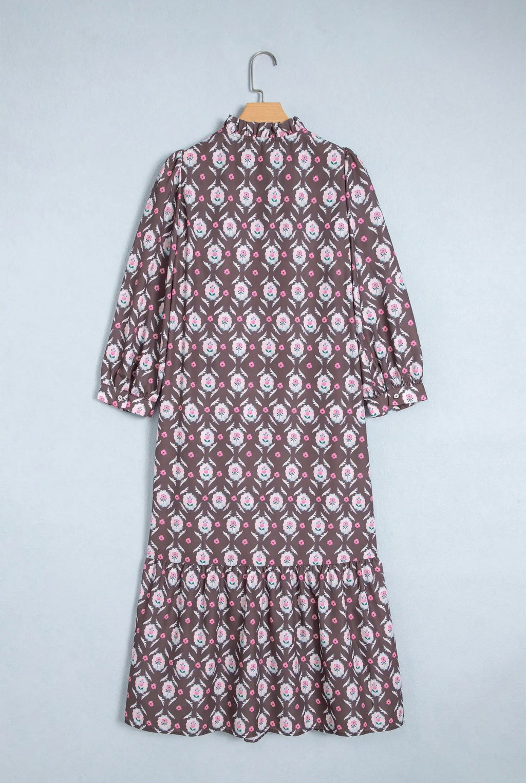 PRETTY BASH Floral Button Front Ruffle Hem Midi Dress