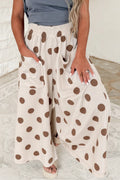 Hot High Waist Polka Dots Full-Length Pants - Beige