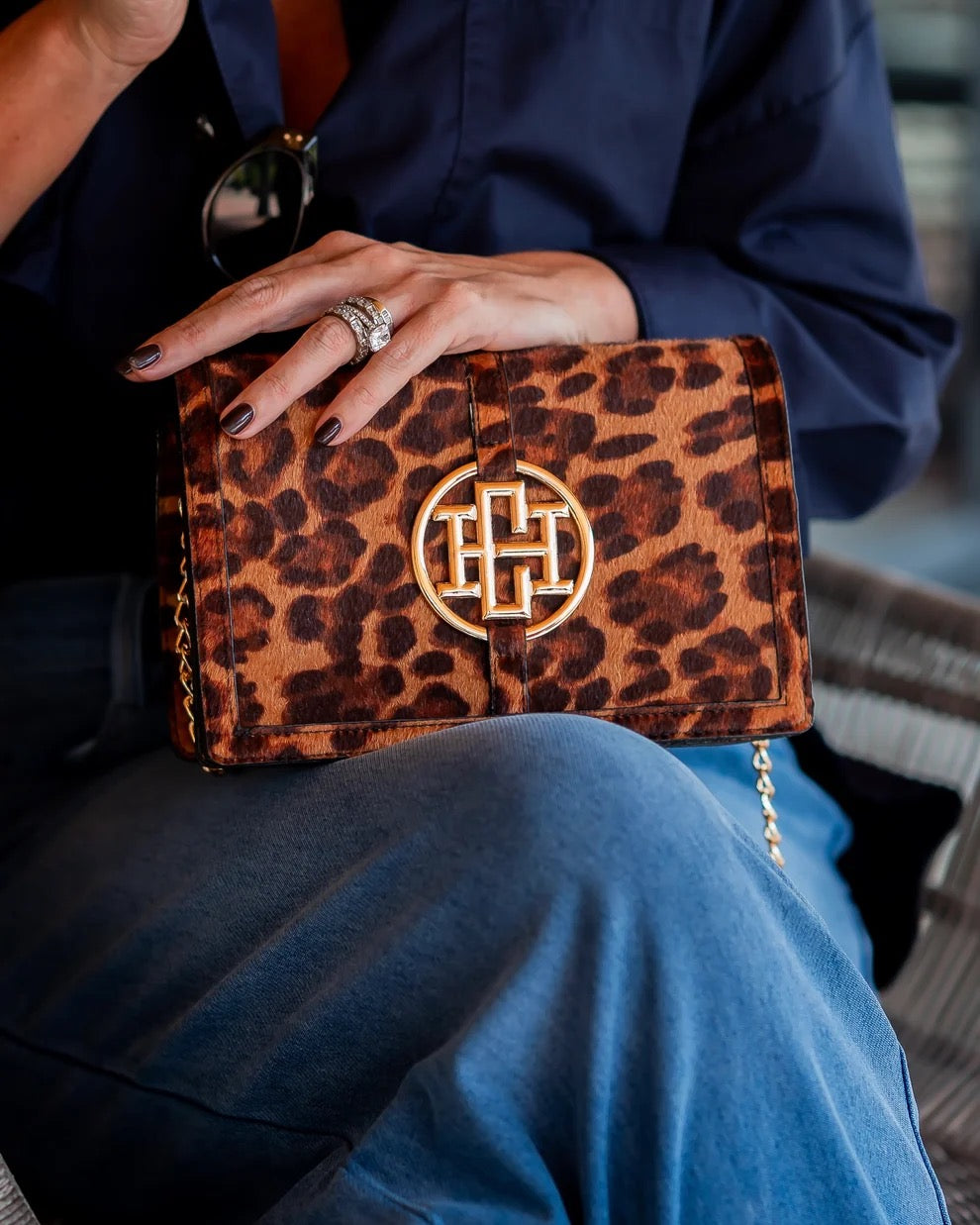 Caroline Hill Cecilia Circle Logo Handbag - Spotted Saddle