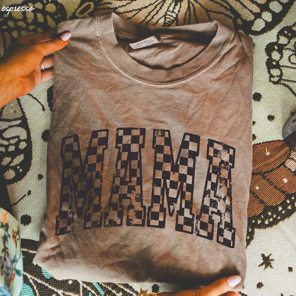 Mama Outline Checkered Tee - Espresso